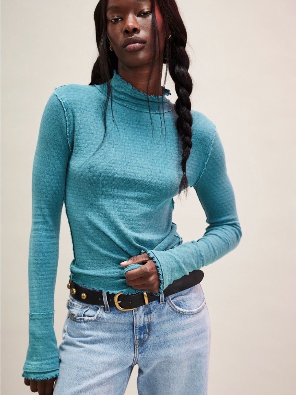 Free People We The Free Sara Pointelle Turtleneck. NWT. Teal
